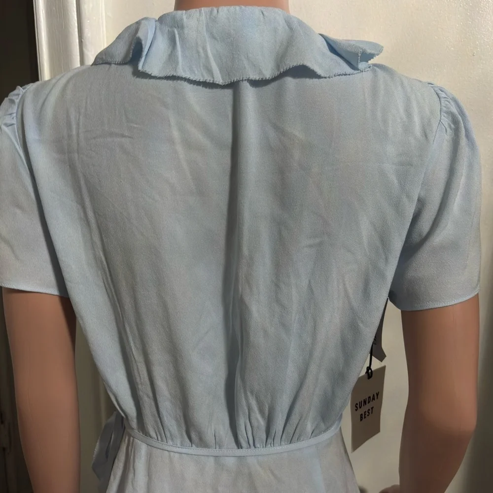 NWT SUNDAY BEST Aritzia Blue Asymmetrical Wrap Dress - Picture 9 of 16